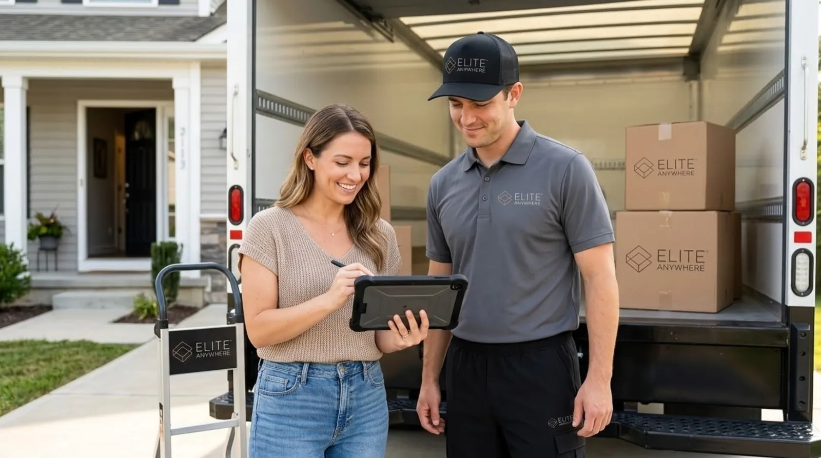 Client signing off a New York delivery with an Elite Anywhere crew member