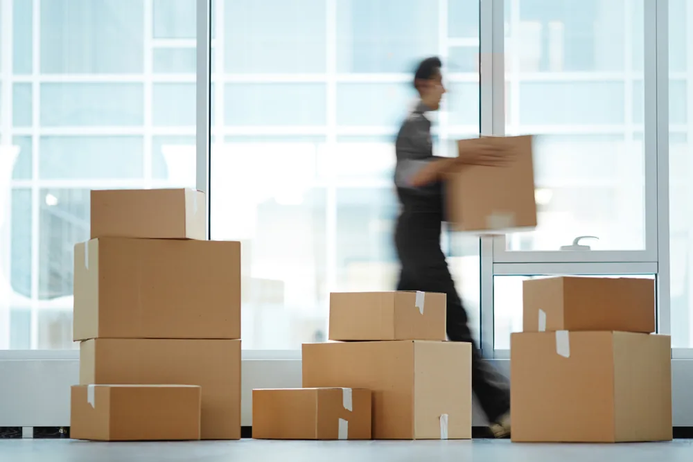 Commercial office move through a glass lobby