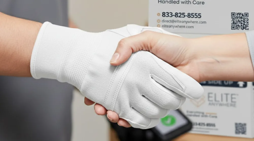 White glove handshake with a client — trusted experts