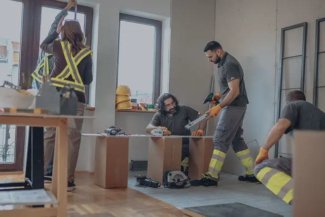 Installation team working together